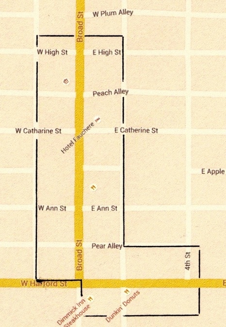 simple map of Milford's Historic District